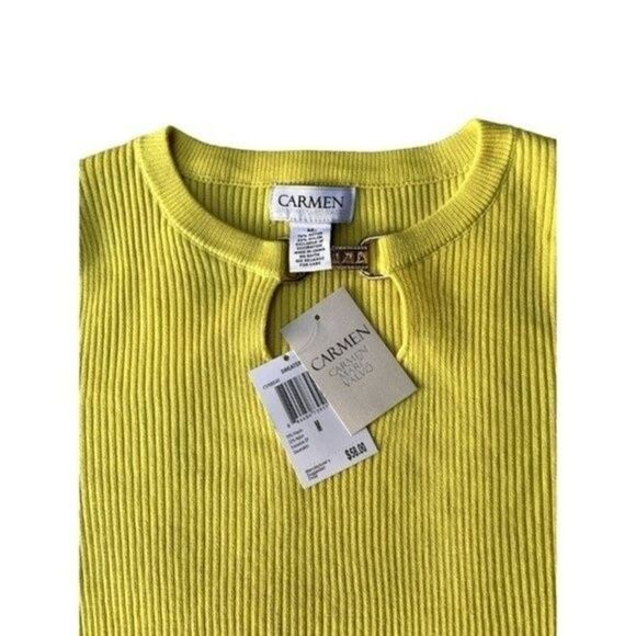 NWT Carmen Marc Valvo Neck Cutout Yellow Ribbed Pullover Size M - Picture 8 of 8